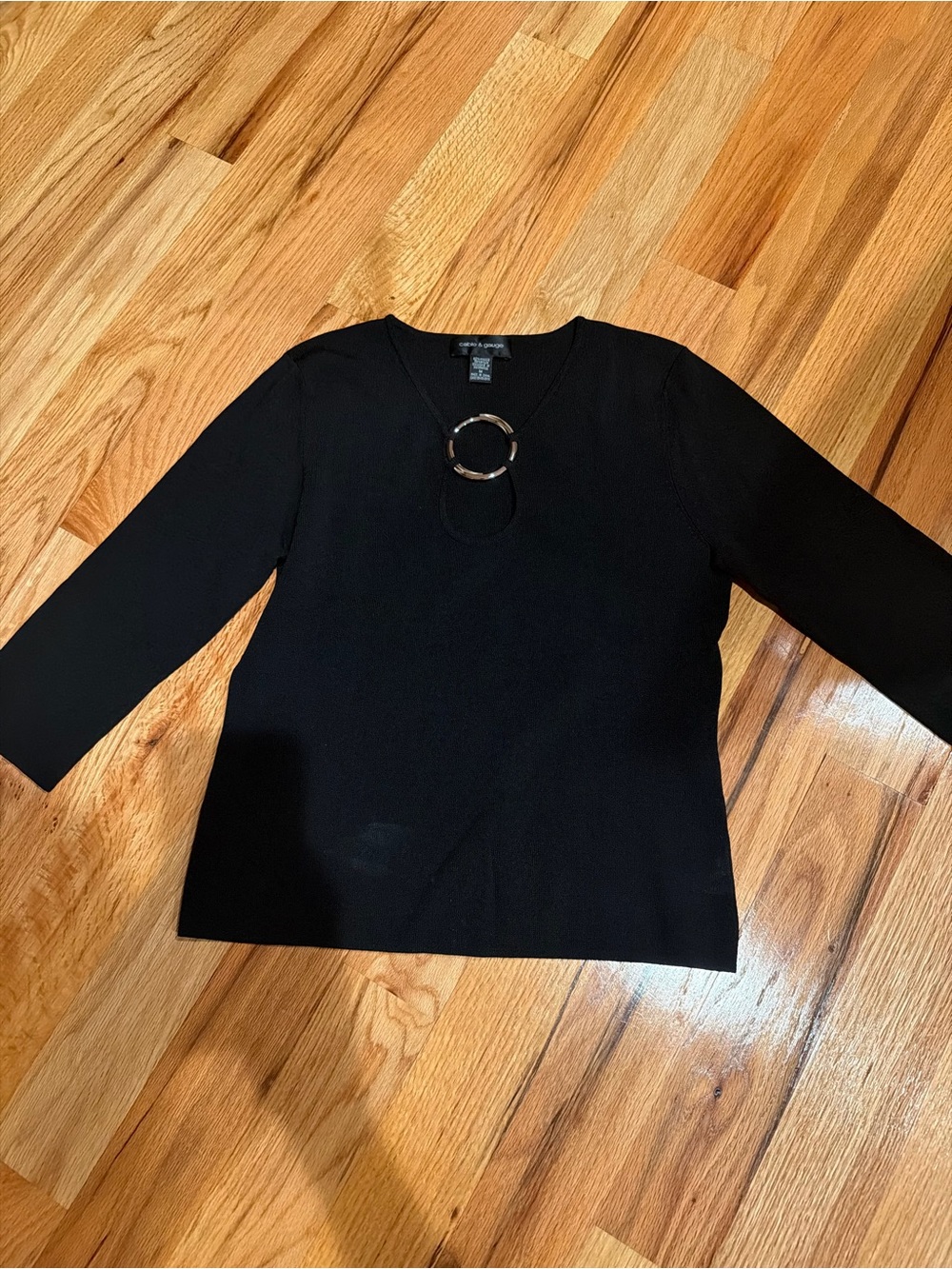 Cable & Gauge Black Long-Sleeve Top with Ring Detail